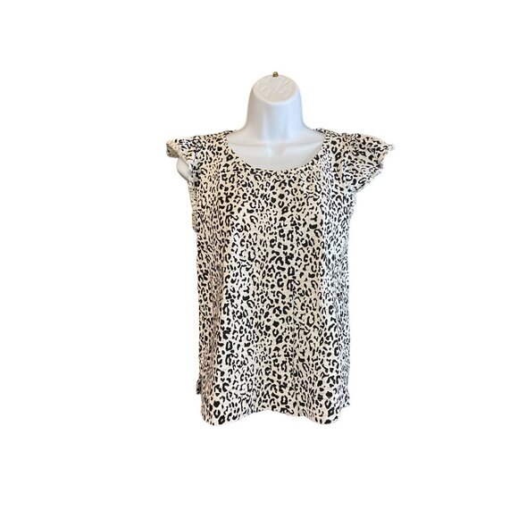 Jane Delancey Women Blouse Small Black White Leopard Flutter Sleeve Mob Wife Y2K - Picture 2 of 9